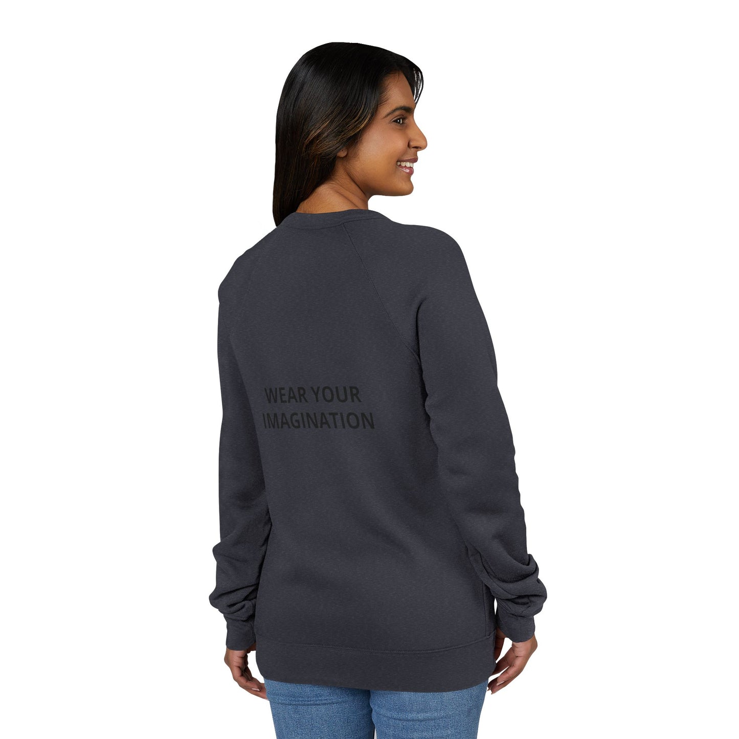 Embroidered Minimalist Black Sweatshirt — Subtle Text Raglan Crewneck