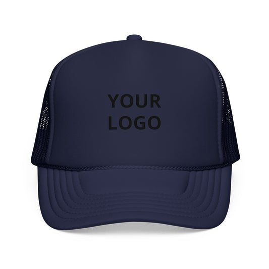 Black Foam Trucker Hat with Custom "Your Logo" Patch — Mesh Baseball Cap