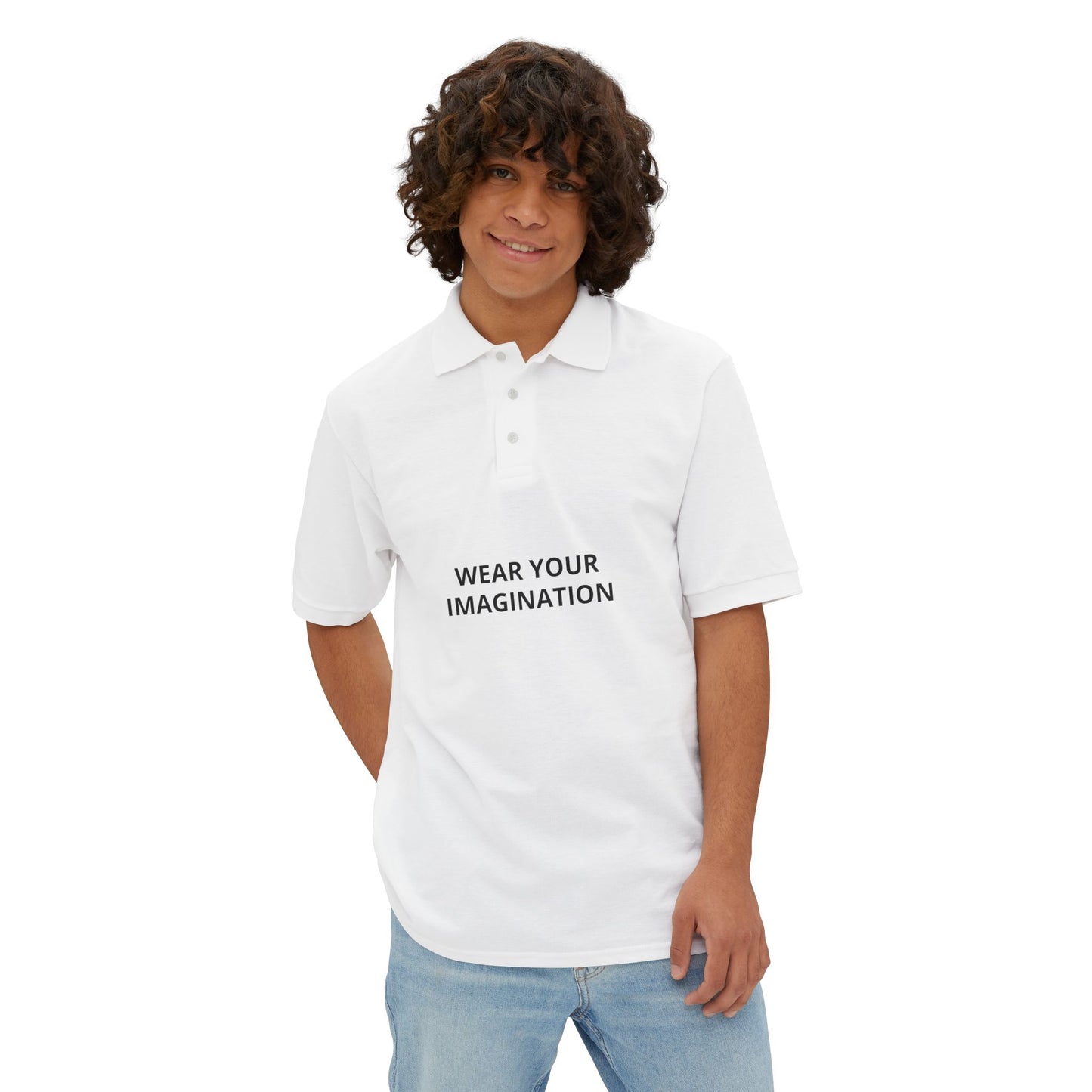 Men's Polo Shirt — "Wear Your Imagination" Minimal Graphic