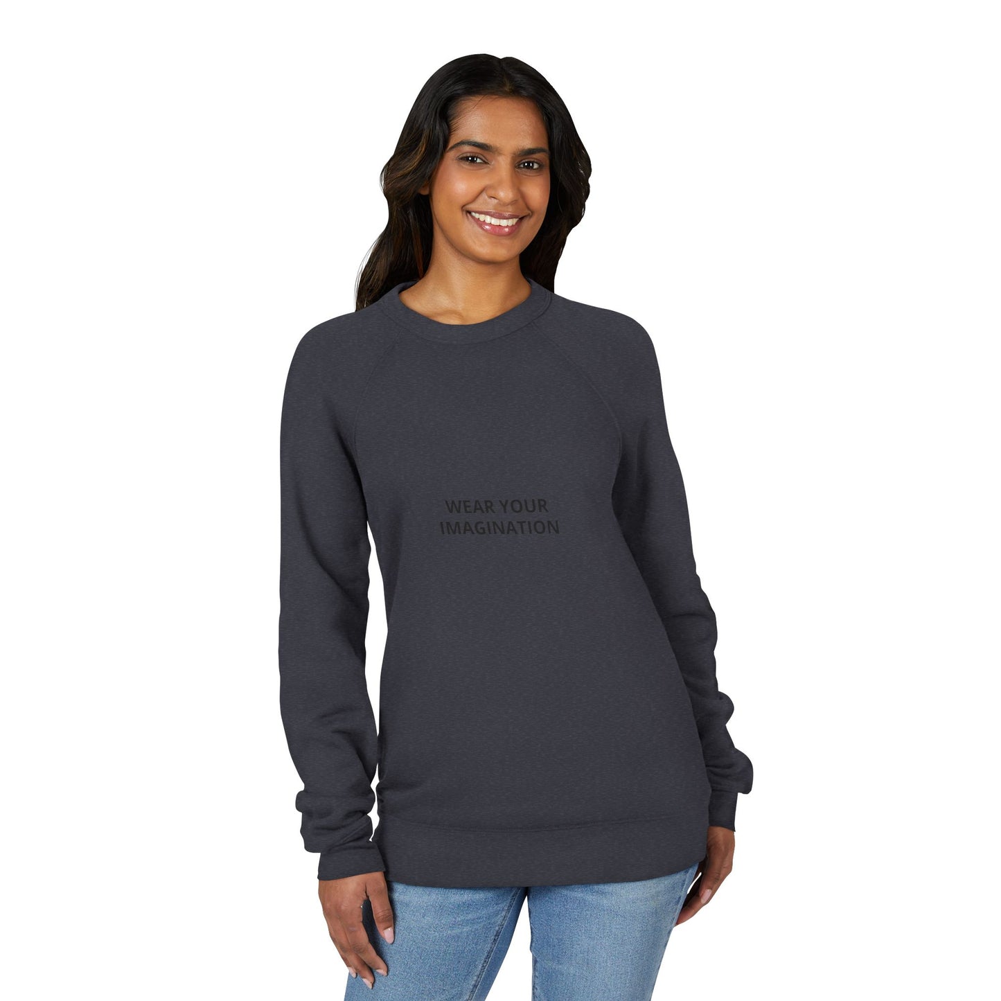 Embroidered Minimalist Black Sweatshirt — Subtle Text Raglan Crewneck
