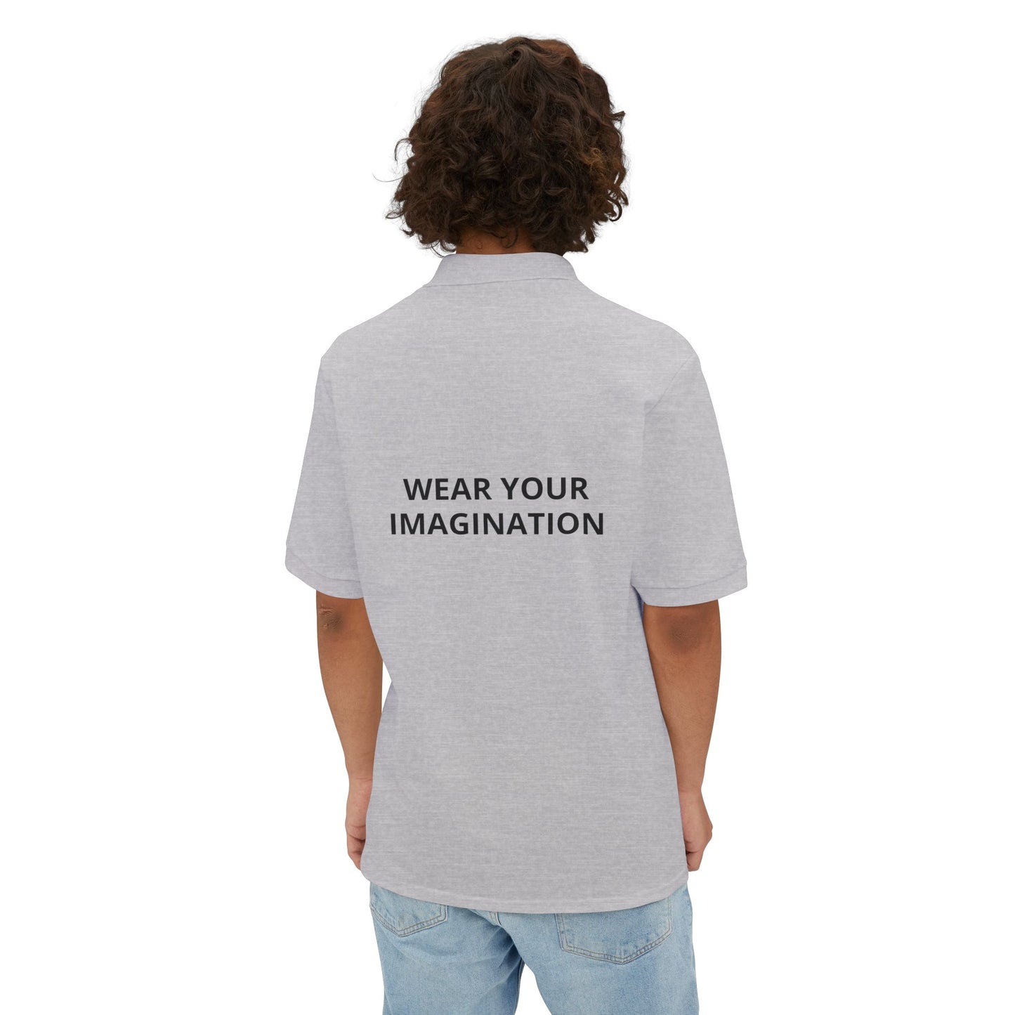 Men's Polo Shirt — "Wear Your Imagination" Minimal Graphic