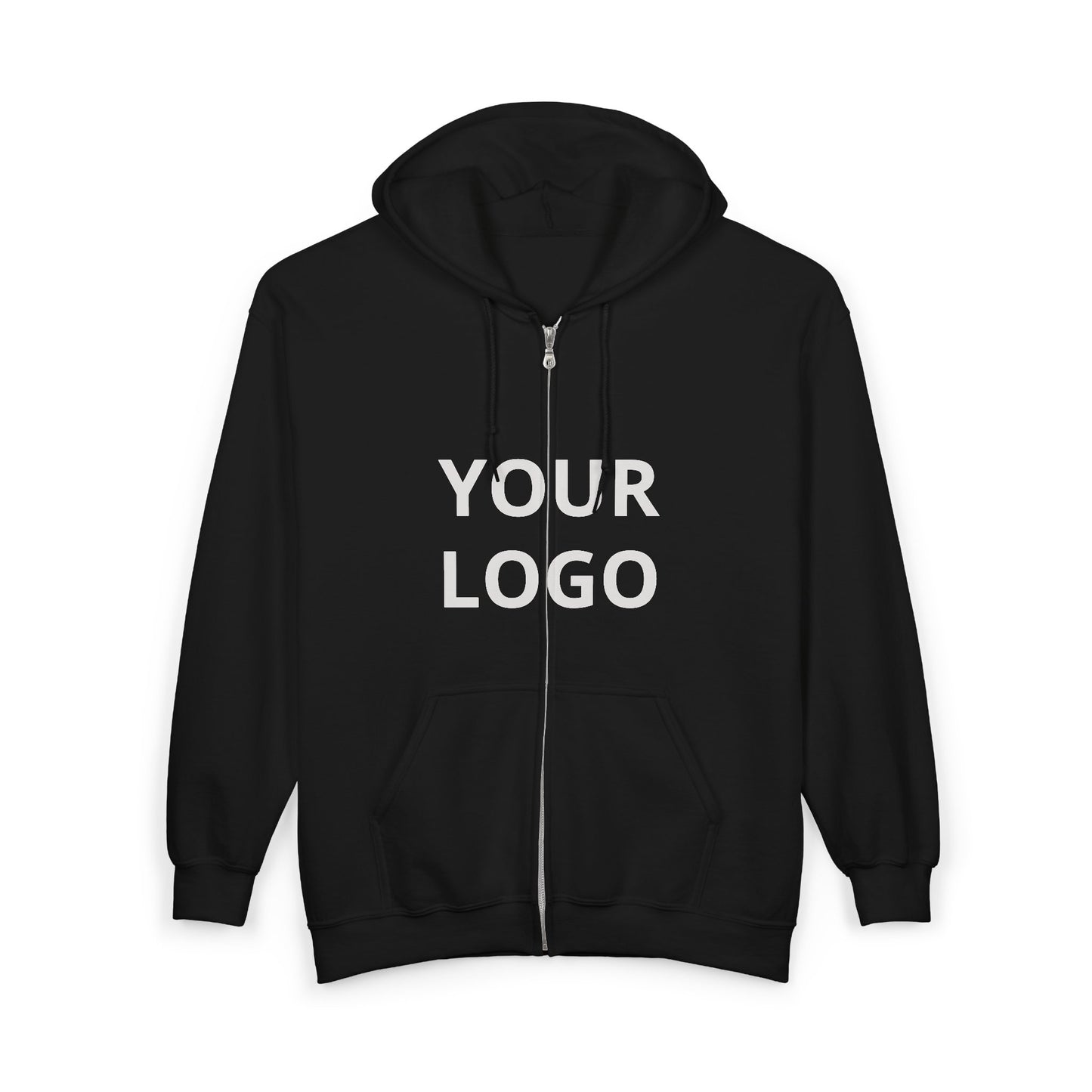 Full-Zip Hoodie with Custom Logo — Black Zip-Up Sweatshirt