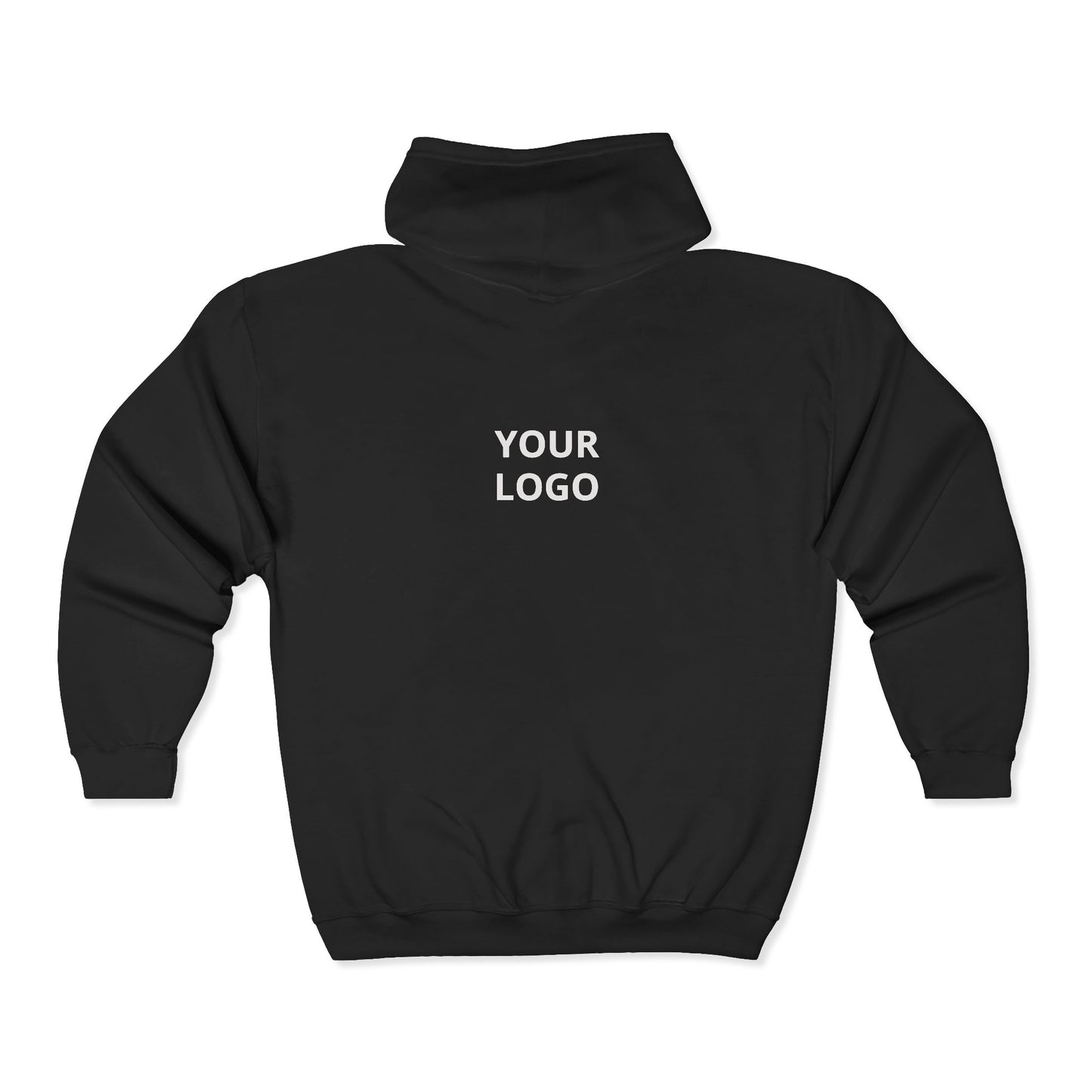 Full-Zip Hoodie with Custom Logo — Black Zip-Up Sweatshirt