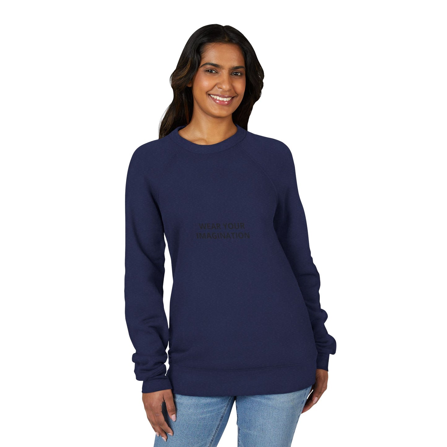Embroidered Minimalist Black Sweatshirt — Subtle Text Raglan Crewneck