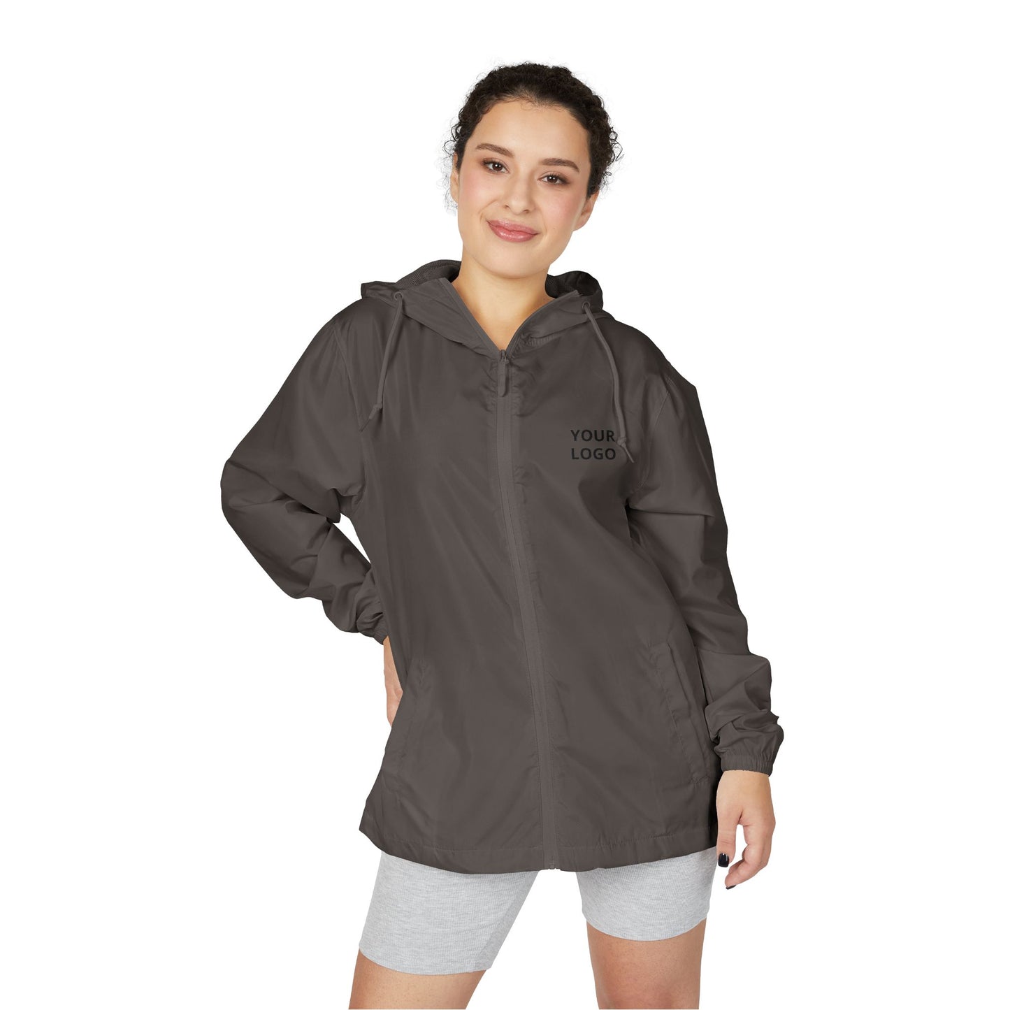 Windbreaker Jacket — Minimal "Your Logo" Lightweight Hooded Shell