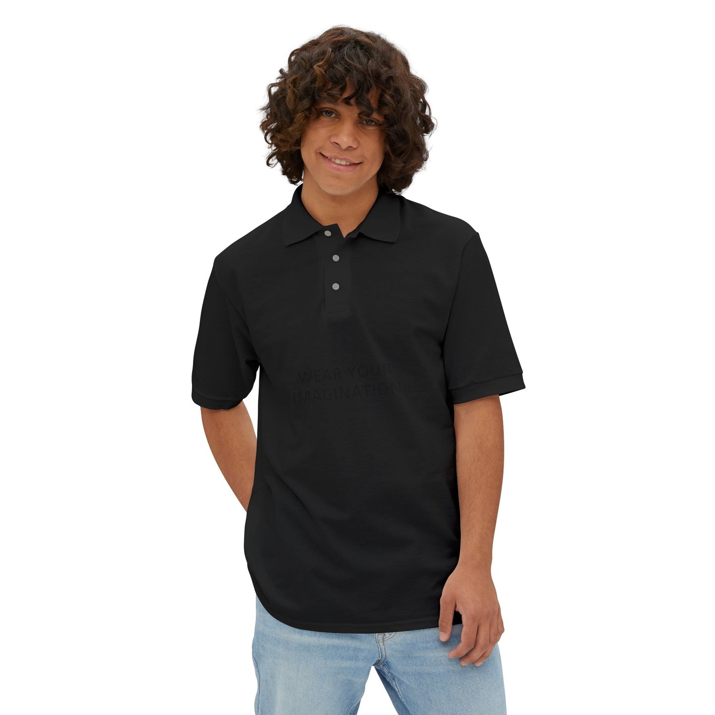 Men's Polo Shirt — "Wear Your Imagination" Minimal Graphic
