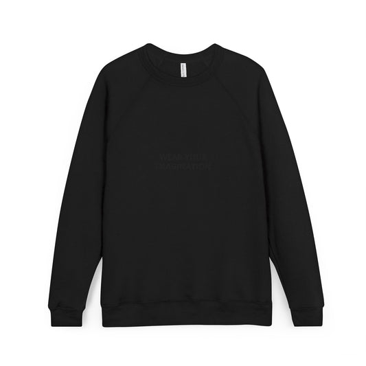 Embroidered Minimalist Black Sweatshirt — Subtle Text Raglan Crewneck