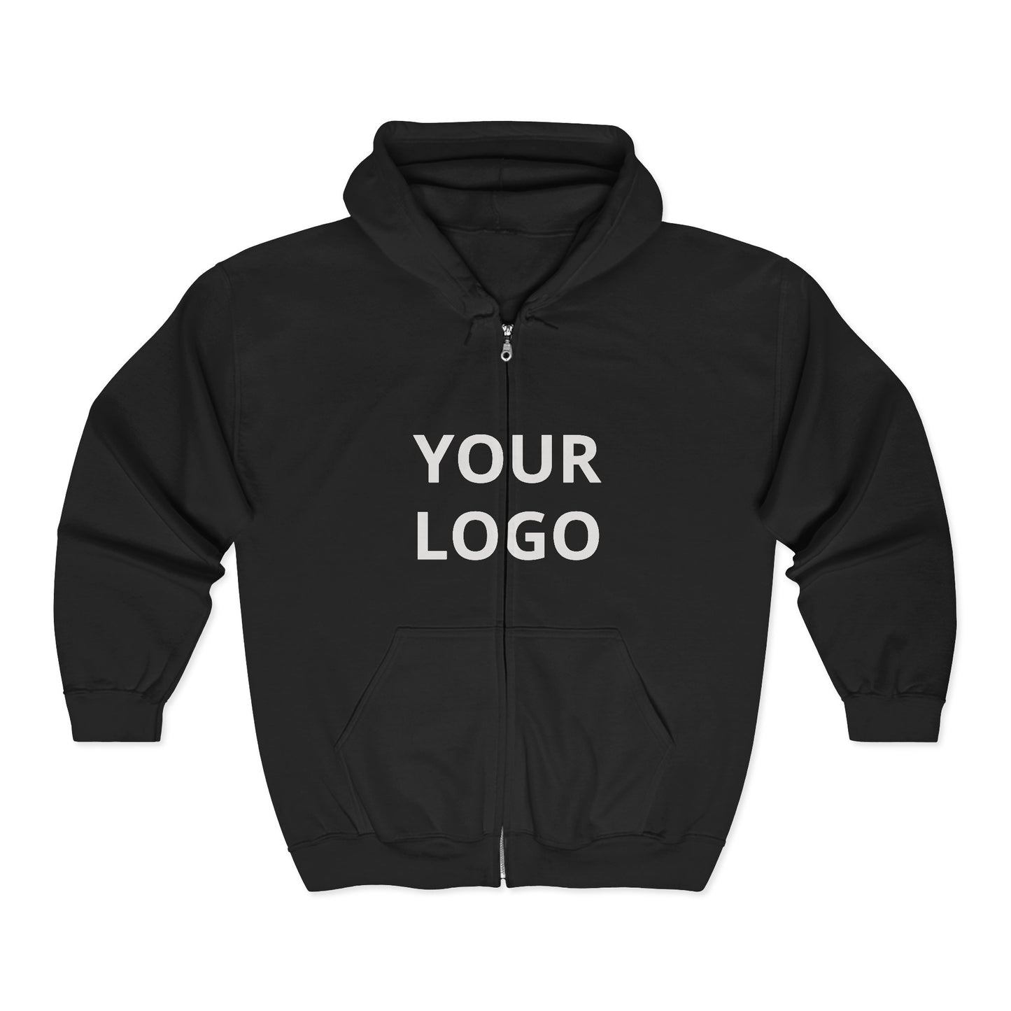 Full-Zip Hoodie with Custom Logo — Black Zip-Up Sweatshirt