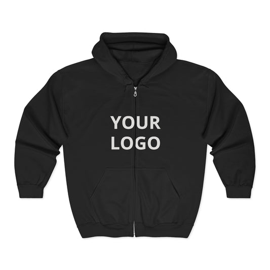 Full-Zip Hoodie with Custom Logo — Black Zip-Up Sweatshirt