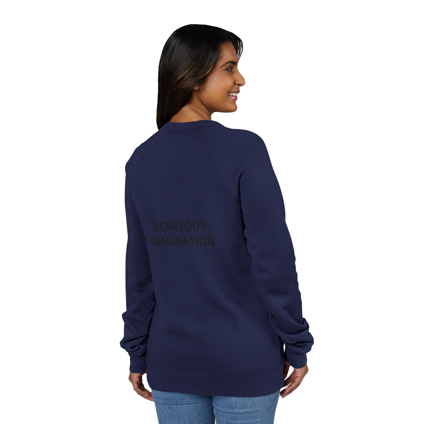 Embroidered Minimalist Black Sweatshirt — Subtle Text Raglan Crewneck