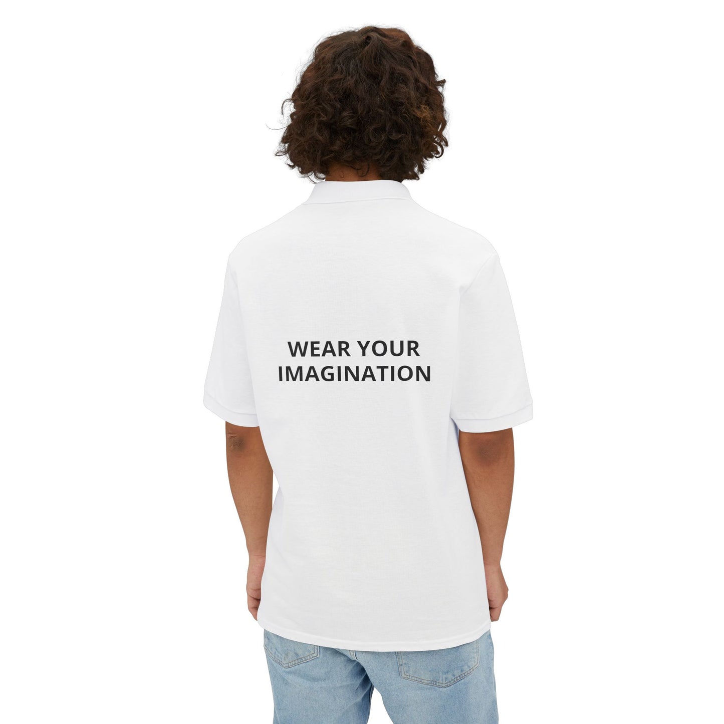 Men's Polo Shirt — "Wear Your Imagination" Minimal Graphic