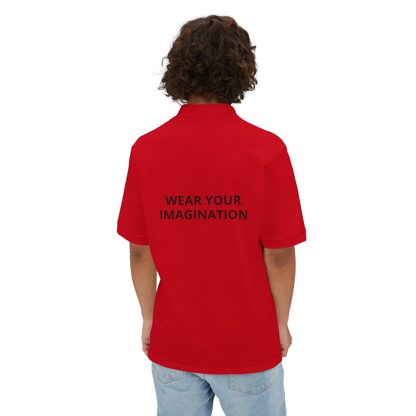 Men's Polo Shirt — "Wear Your Imagination" Minimal Graphic
