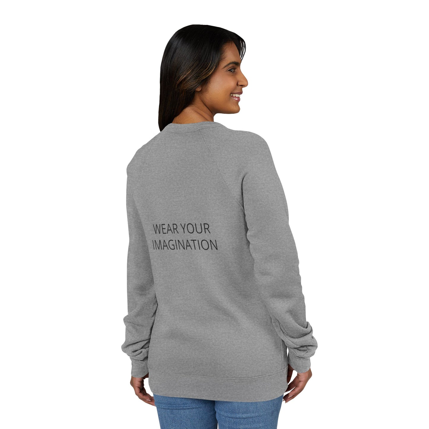 Embroidered Minimalist Black Sweatshirt — Subtle Text Raglan Crewneck