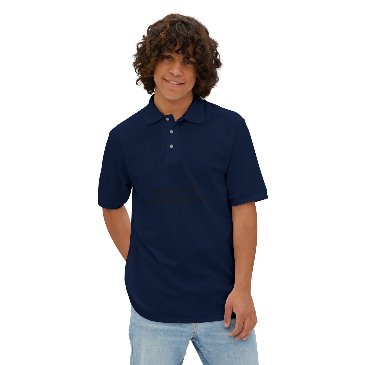 Men's Polo Shirt — "Wear Your Imagination" Minimal Graphic