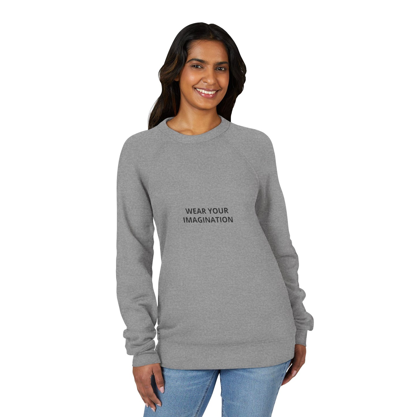 Embroidered Minimalist Black Sweatshirt — Subtle Text Raglan Crewneck