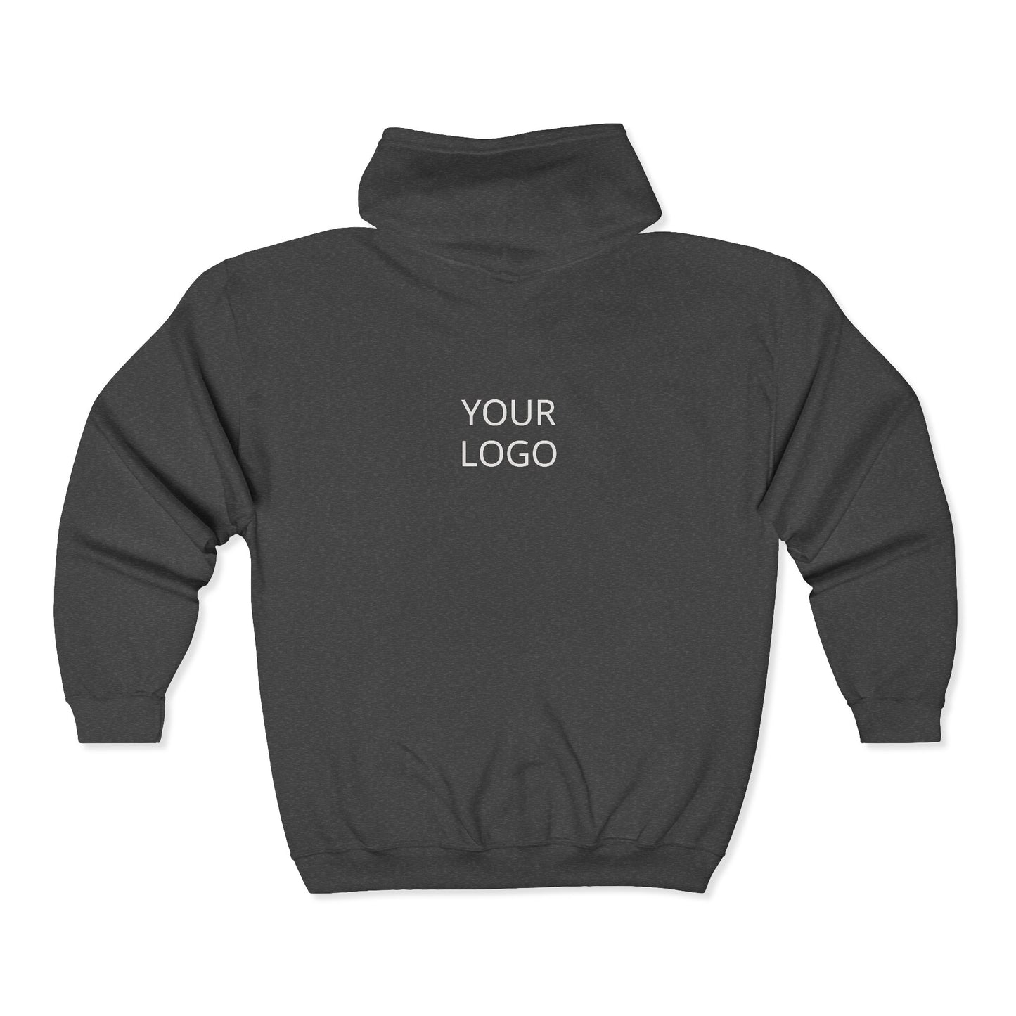 Full-Zip Hoodie with Custom Logo — Black Zip-Up Sweatshirt