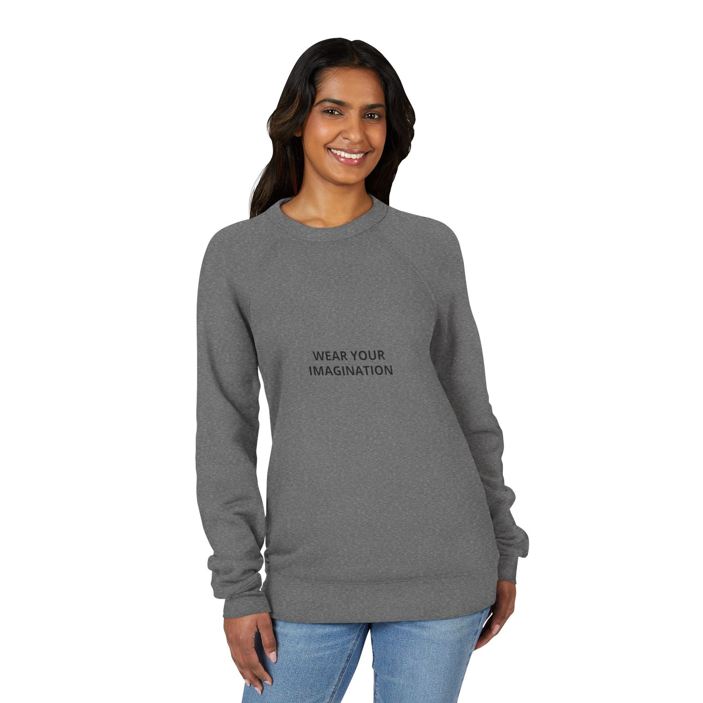 Embroidered Minimalist Black Sweatshirt — Subtle Text Raglan Crewneck