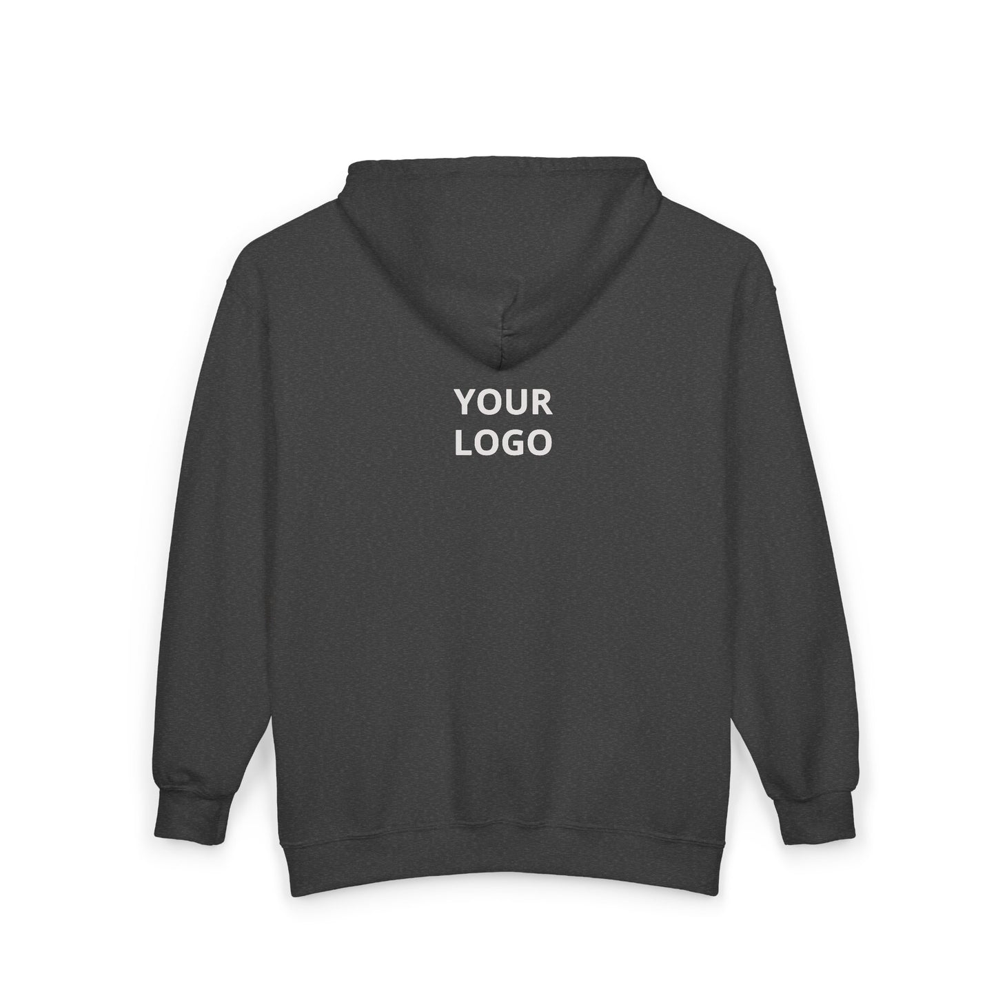 Full-Zip Hoodie with Custom Logo — Black Zip-Up Sweatshirt