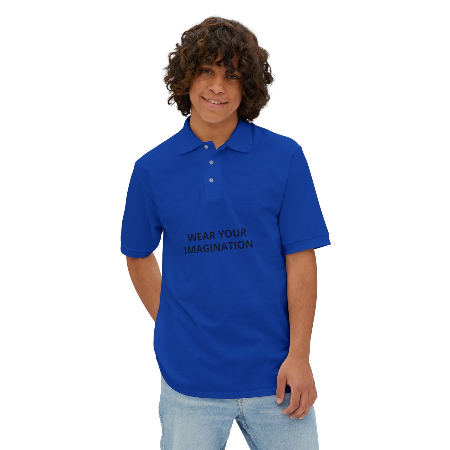 Men's Polo Shirt — "Wear Your Imagination" Minimal Graphic