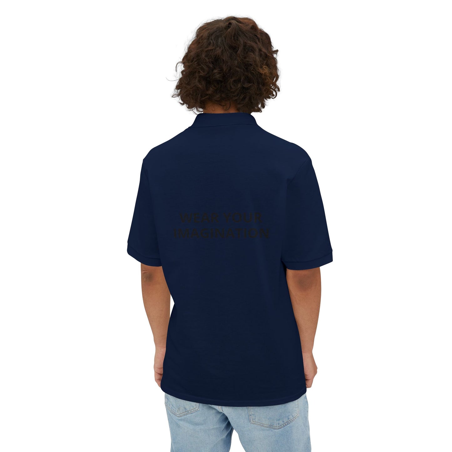Men's Polo Shirt — "Wear Your Imagination" Minimal Graphic