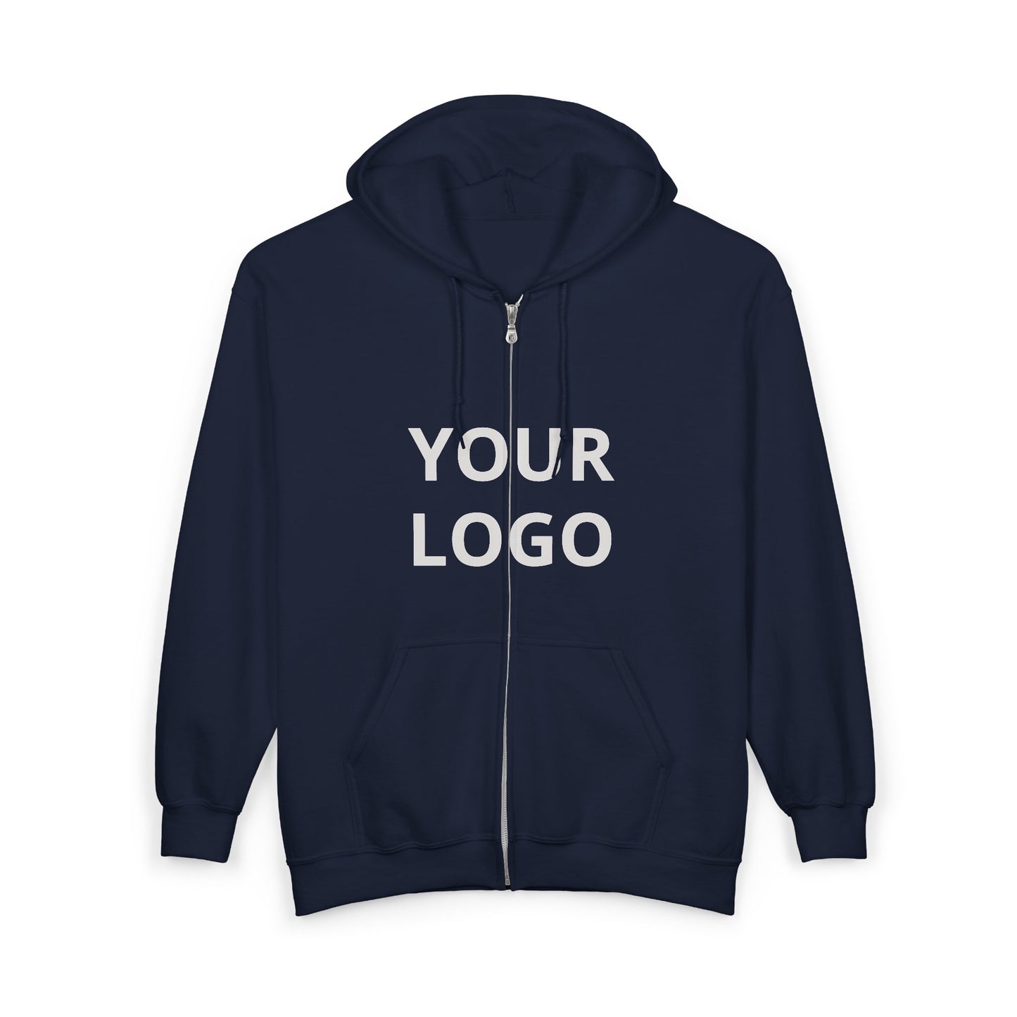 Full-Zip Hoodie with Custom Logo — Black Zip-Up Sweatshirt