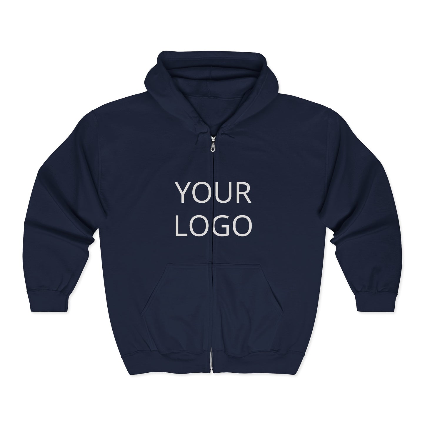 Full-Zip Hoodie with Custom Logo — Black Zip-Up Sweatshirt