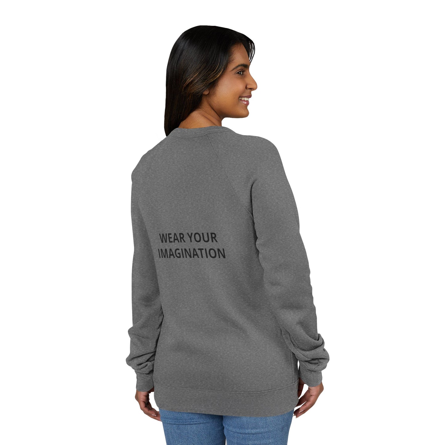 Embroidered Minimalist Black Sweatshirt — Subtle Text Raglan Crewneck