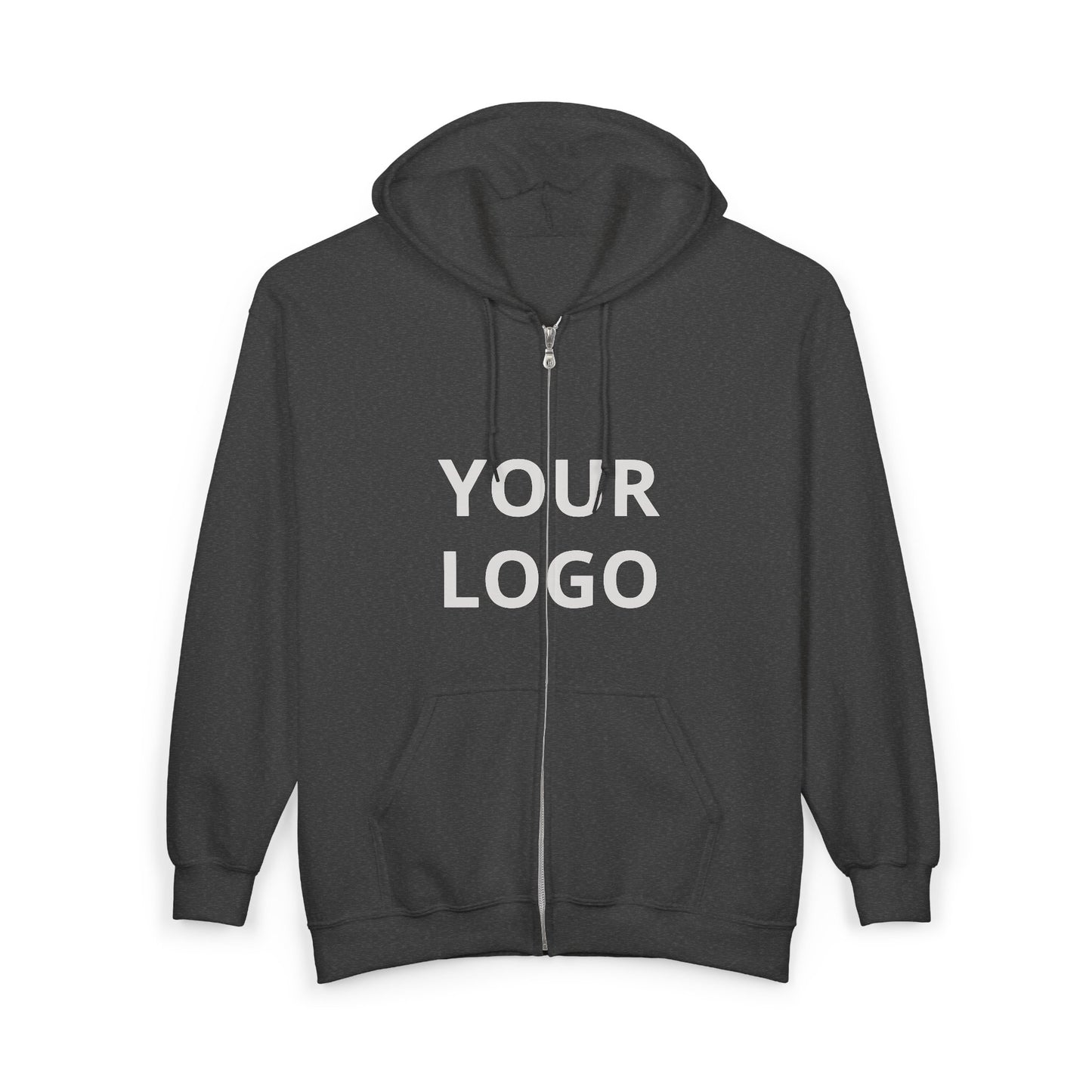 Full-Zip Hoodie with Custom Logo — Black Zip-Up Sweatshirt