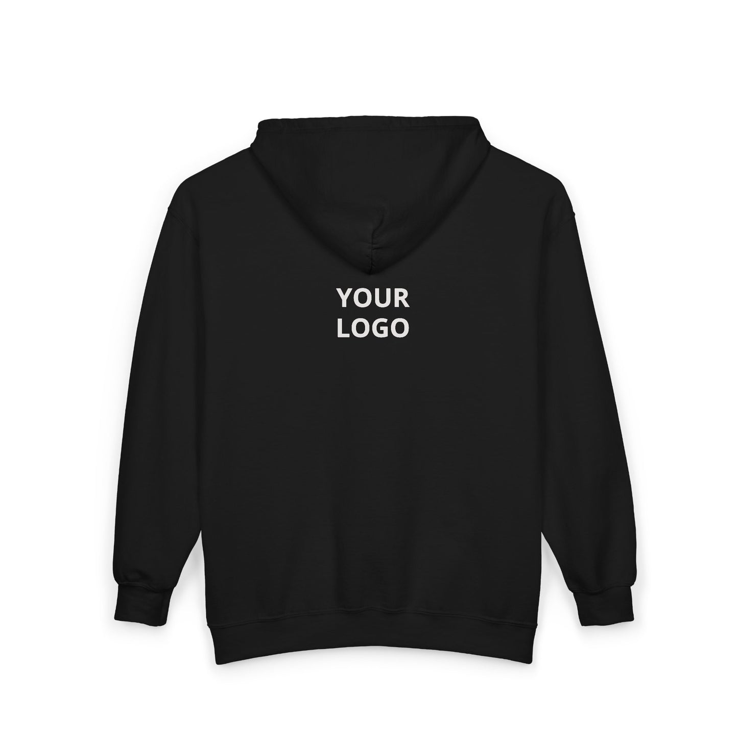 Full-Zip Hoodie with Custom Logo — Black Zip-Up Sweatshirt