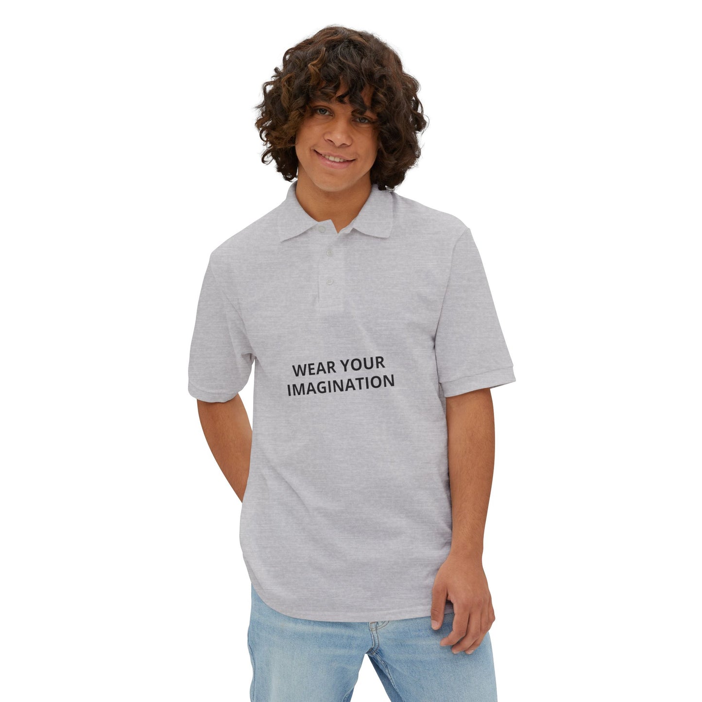 Men's Polo Shirt — "Wear Your Imagination" Minimal Graphic