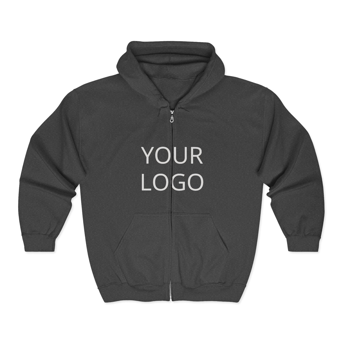 Full-Zip Hoodie with Custom Logo — Black Zip-Up Sweatshirt