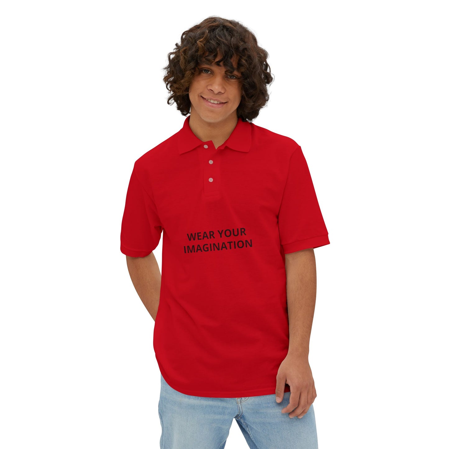 Men's Polo Shirt — "Wear Your Imagination" Minimal Graphic
