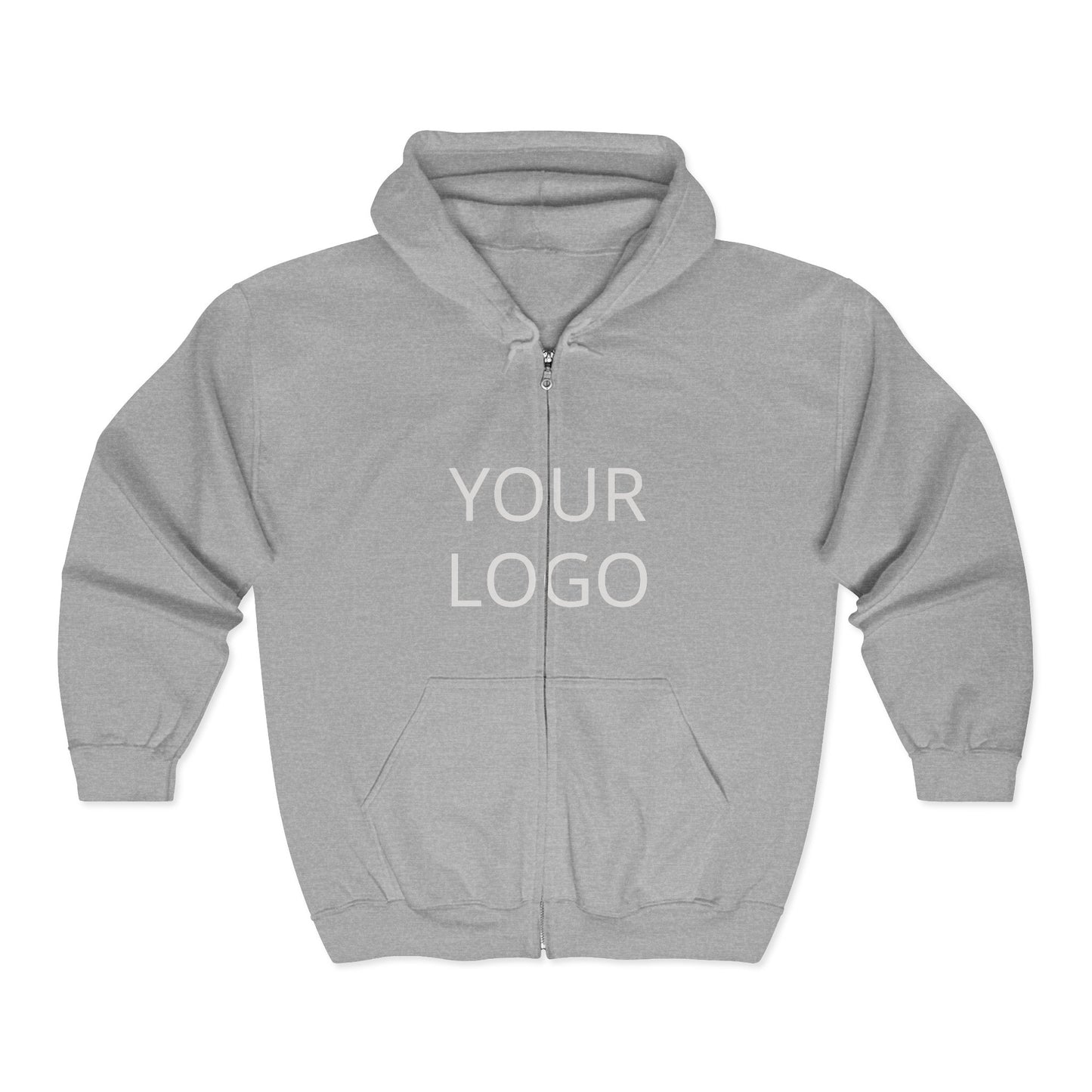 Full-Zip Hoodie with Custom Logo — Black Zip-Up Sweatshirt